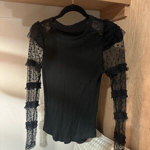 Free People Black Lace Sleeve Top